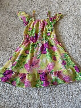 The Children's Place Yellow Floral Sundress With Pink & Green Print 4T